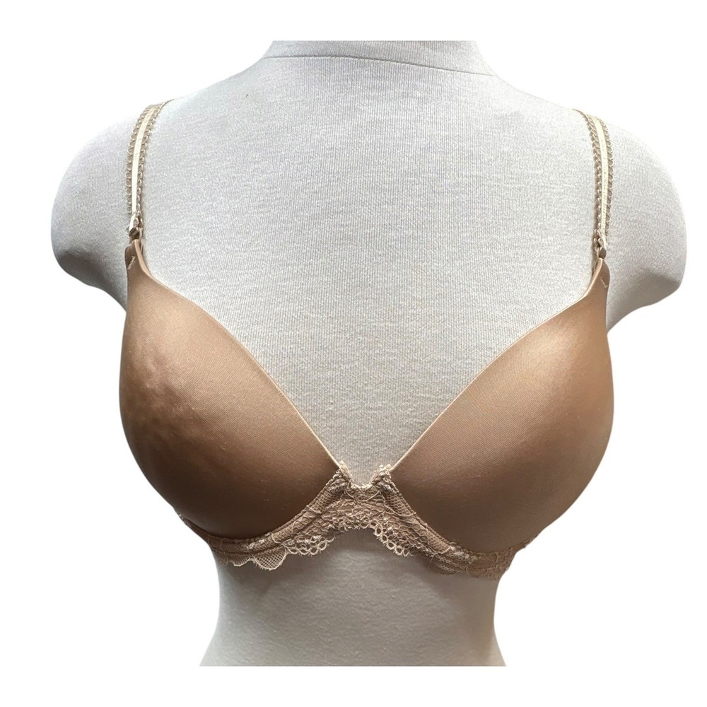 Wacoal 36B‎ Luscious Lace Push Up Underwire Bra Nude Beige Plunge Style 65897